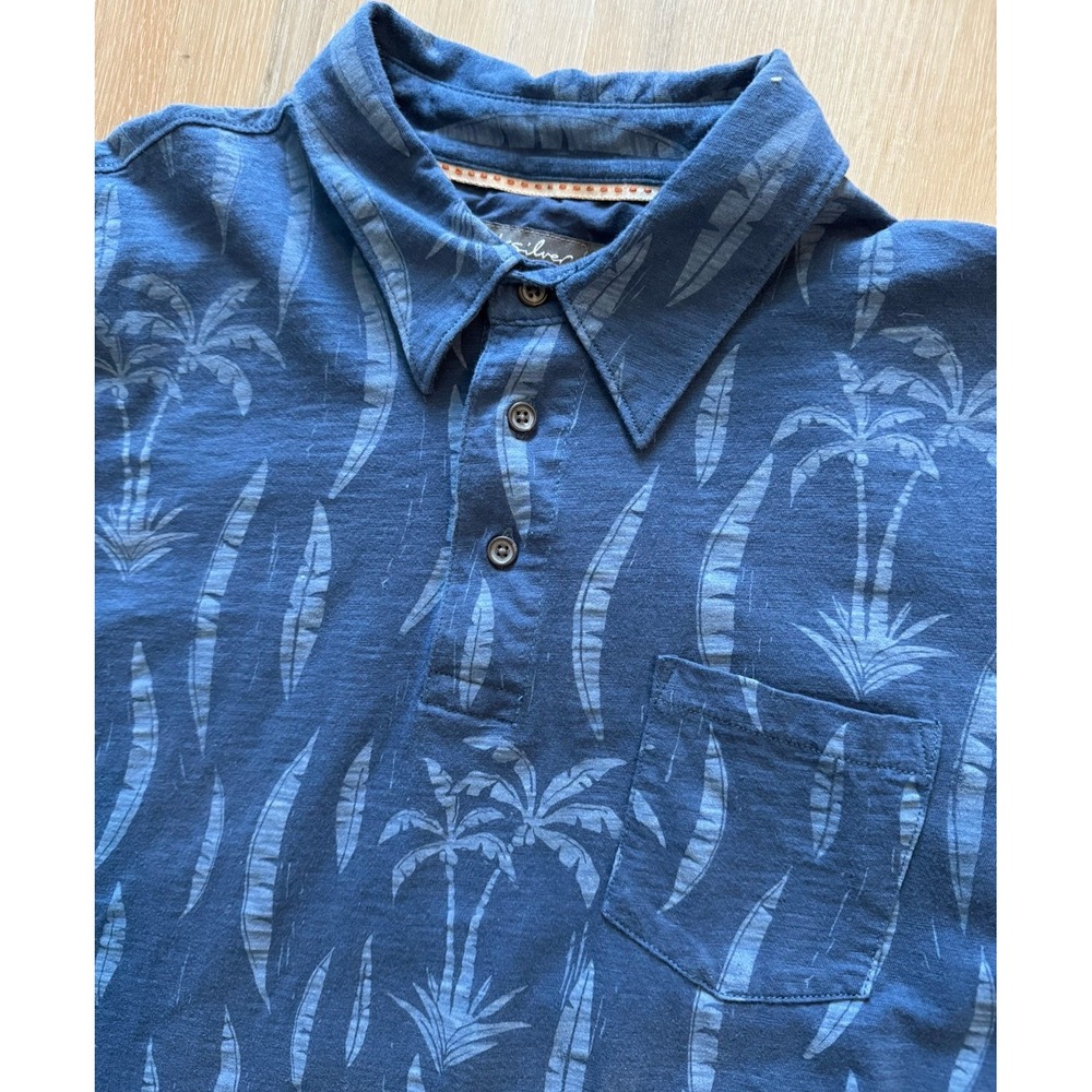 Quicksilver Waterman Collection Mens Polo Shirt Blue Palm‎ Trees Cotton Large